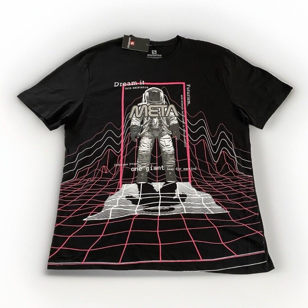 Southpole Shirt Mens XL Black Nasa Graphic Pink White Astronaut Loud Futurism